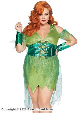 Poison Ivy, kostyme-kjole, off-shoulder, filleristing, XL til 4XL